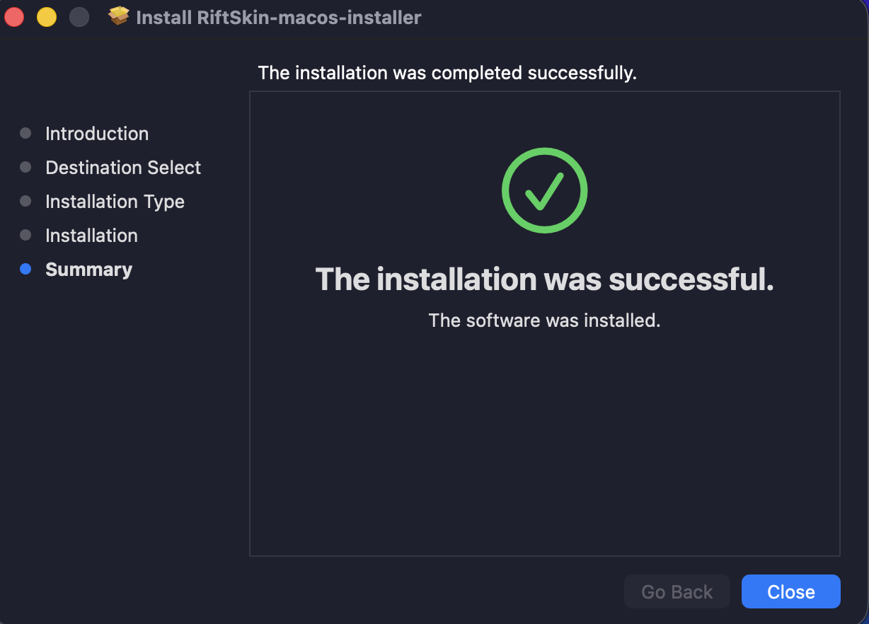 RiftSkin successfully installed on macOS
