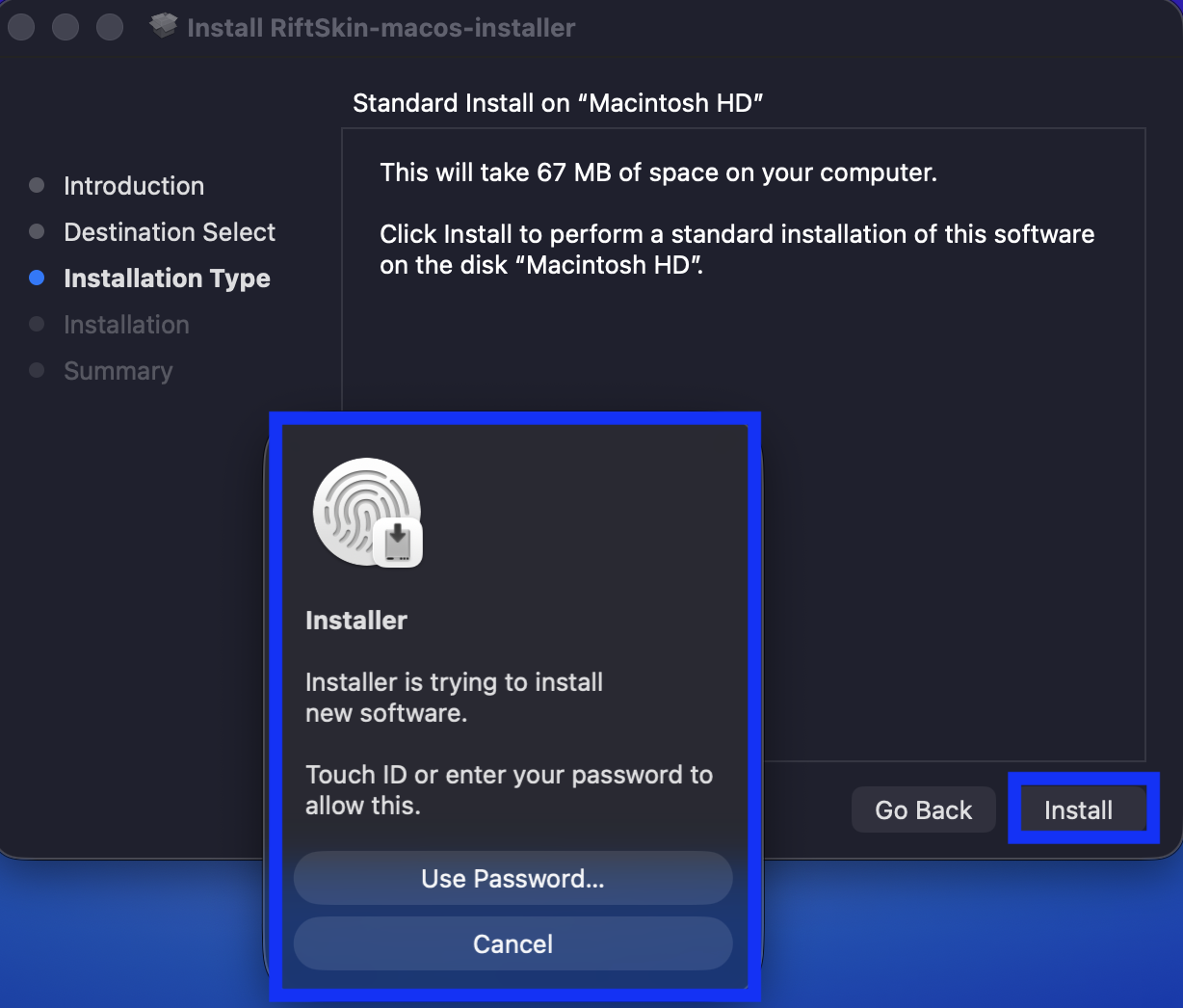 macOS installer asking for administrator password