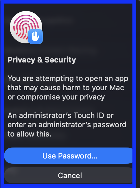 macOS asking for administrator password in Privacy and Security